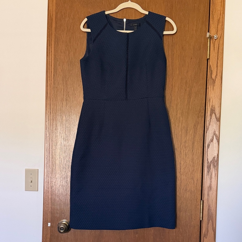 J. Crew Sleeveless Navy Textured Sheath Dress